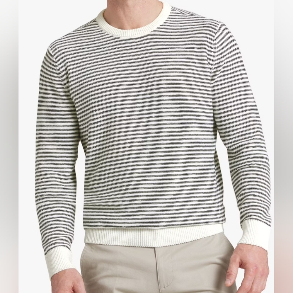 Chaps Men's Cream & Black Striped Crewneck Sweater Size L